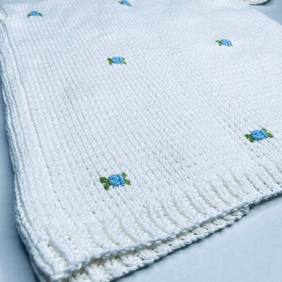 Fanm Mon Winter Bloom Blue Rose Cotton Cardigan Handmade New size XS/S Ivory - Picture 4 of 13